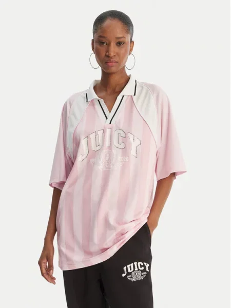 Juicy Couture Polo marškinėliai Juicy Football Oversize rožinė