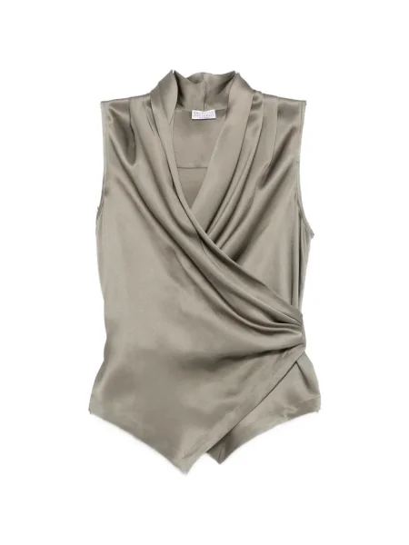 Bluzka Brunello Cucinelli bez rękawów drapowana zielona