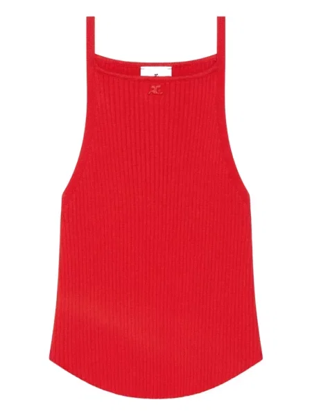 Top Courreges cu gât halter roșu