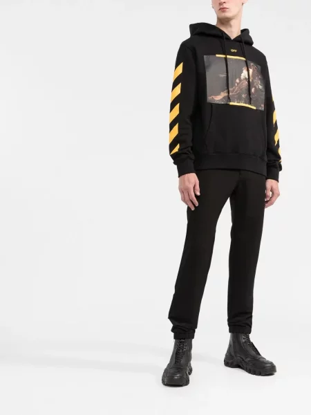 Mikina s kapucí Off-white s kapucí s potiskem bílá