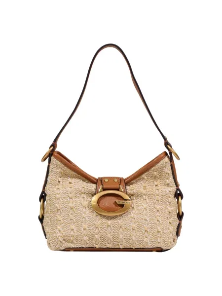Lniana torebka Guess beżowa