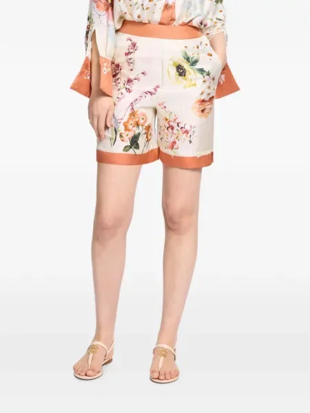Pantaloni scurți Elie Saab de mătase cu model floral cu imagine