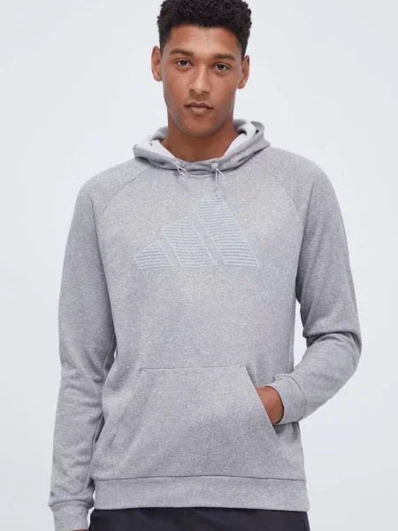 Суичър с качулка Adidas Performance с качулка с принт сиво