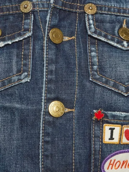 Geacă de blugi Dsquared2 cu broderie albastru