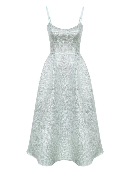 Rochie midi Post Meridiem din jacard până la genunchi de costum argintiu