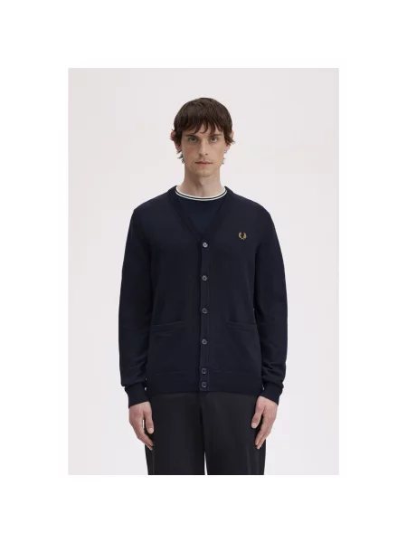 Cardigan Fred Perry clasic de lână albastru