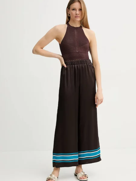 Luisa Spagnoli spodnie jedwabne szerokie high waist brązowy