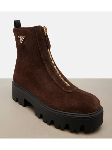 Cizme scurte Prada din piele de căprioară cu platformă maro