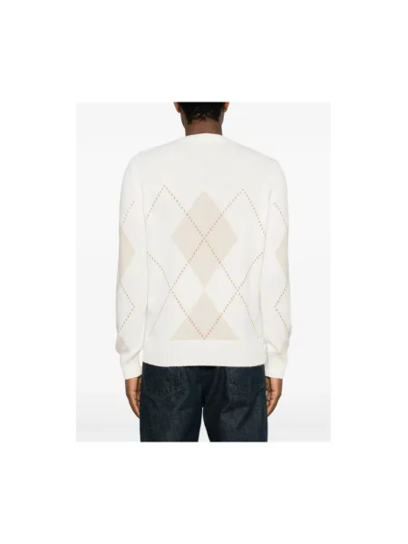 Sweter La Fileria z nadrukiem z wzorem argyle beżowy