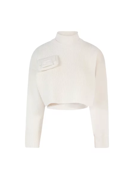 Sweter z golfem Fendi wełniany do golfa biały