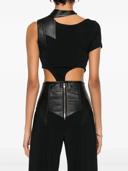 Top Mitiliane Couture din piele cu inserții din piele negru