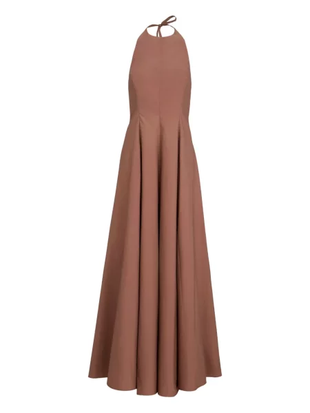 Rochie maxi Brunello Cucinelli din poplin cu gât halter de costum maro