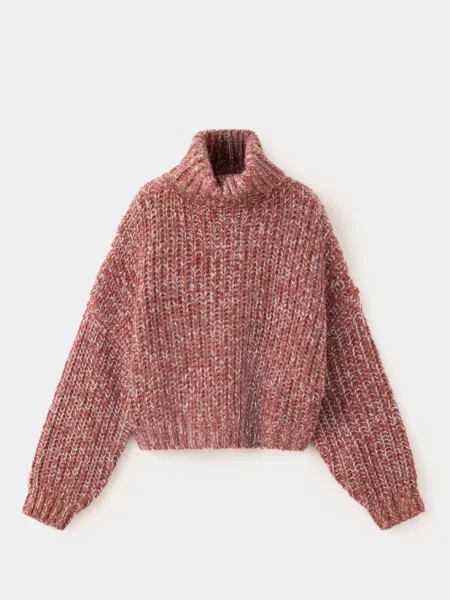 Sweter z grubej dzianiny z golfem intensywny Dzieci lata MANGO KIDS pomarańczowy