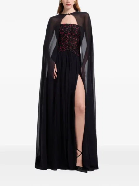Rochie maxi Elie Saab cu broderie fără bretele negru