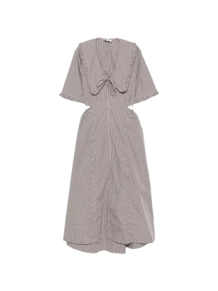 Rochie midi Ganni în carouri maro