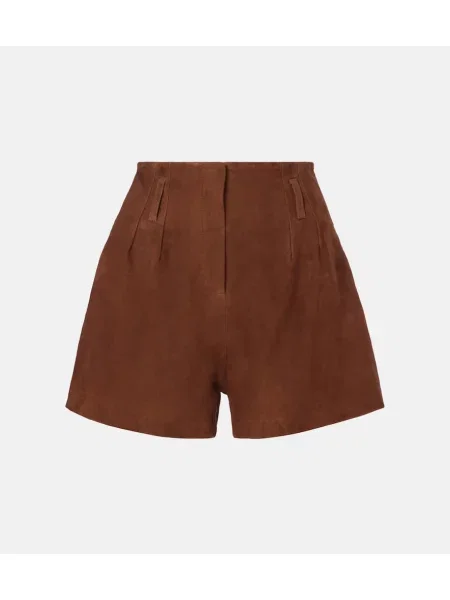 Pantaloni scurți The Frankie Shop din piele de căprioară maro