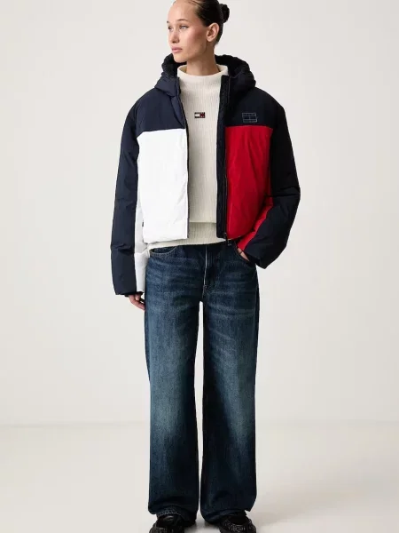 Pulover Tommy Jeans de lână cu guler înalt bej