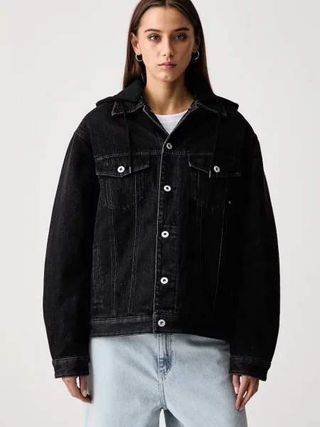 Karl Lagerfeld Jeans jachetă de damă din denim x Pietro Terzini negru