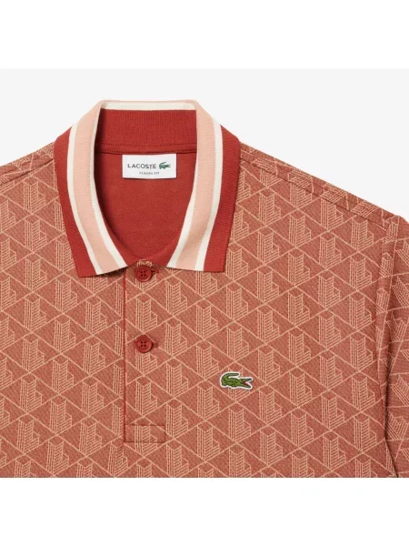 Lacoste Koszulka Polo Z Żakardowym Monogramem Classic Fit czerwona