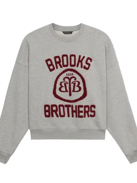 Hanorac crewneck Brooks Brothers cu decolteu rotund cu autograf gri