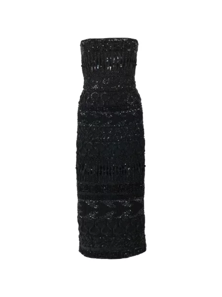 Rochie midi Carolina Herrera cu broderie din tul până la genunchi negru