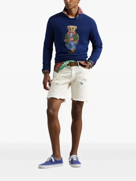 Slip de baie Polo Ralph Lauren cu broderie din piele de căprioară în carouri albastru