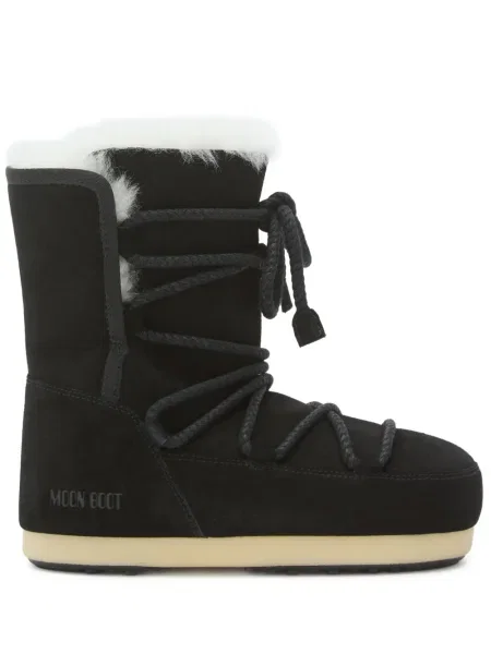 Botine Moon Boot cu șireturi din piele de căprioară negru
