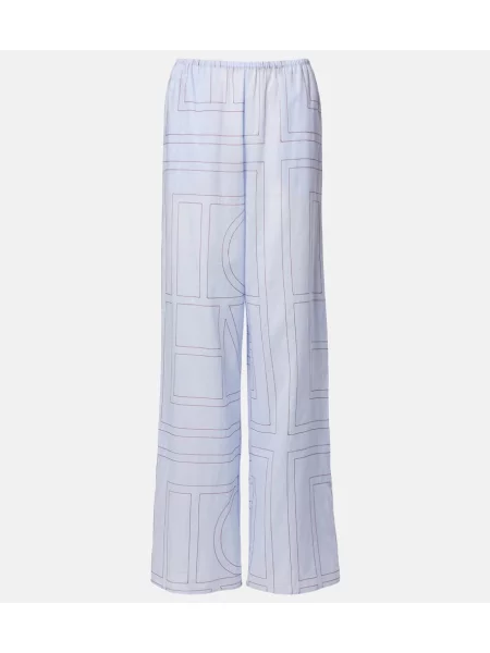 Pantaloni Toteme cu broderie din poplin albastru