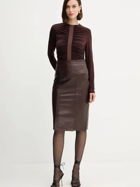 Herve Leger spódnica skórzana Estella mini prosta brązowy