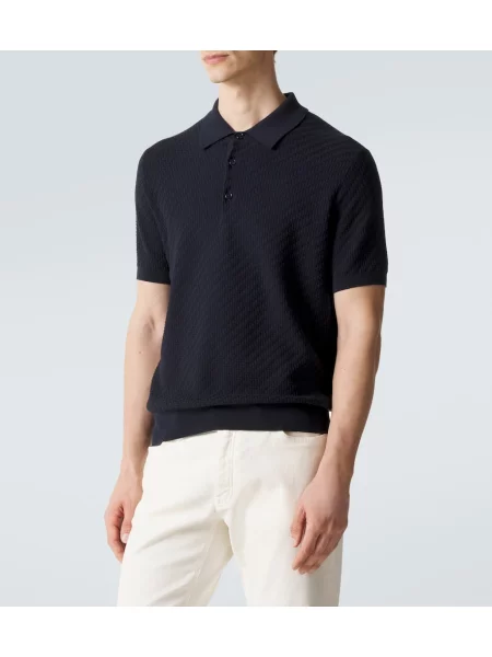 Tricou polo Brioni de mătase albastru