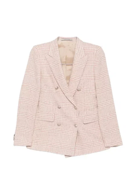 Geacă Tagliatore în carouri cu două rânduri de nasturi roz