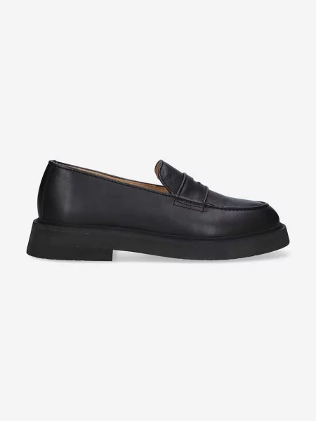 A.P.C. mocasini de piele femei cu plat negru
