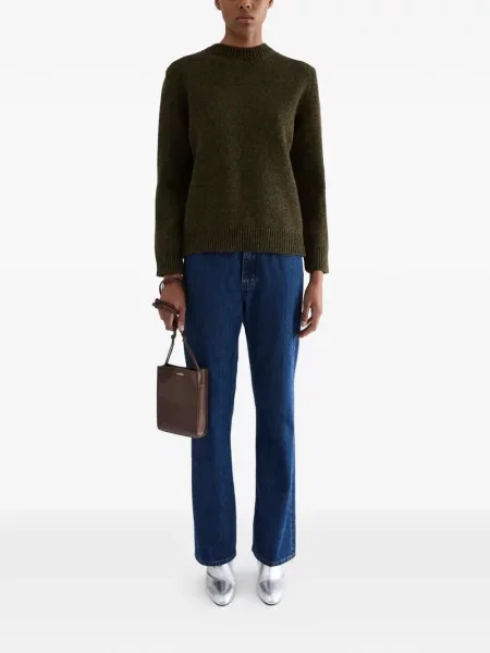 Pulover Jil Sander de lână cu decolteu rotund verde
