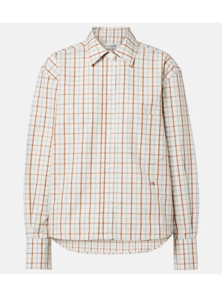 Cămașă Victoria Beckham în carouri bej