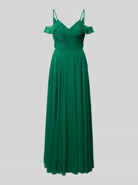 Długa sukienka w jednolitym kolorze z marszczeniami Mascara zielona
