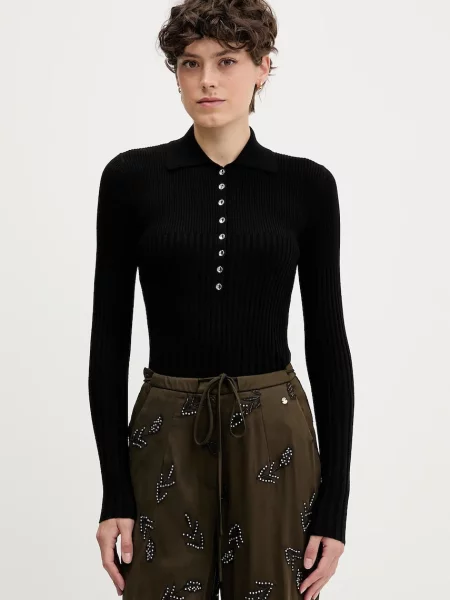 Pulover z dodatkom volne Sisley črna