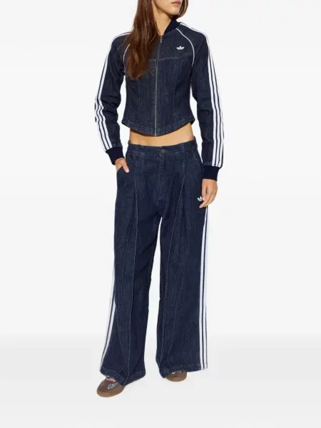 Μακρύς ριγέ τρέξιμο πουλόβερ Adidas μπλε