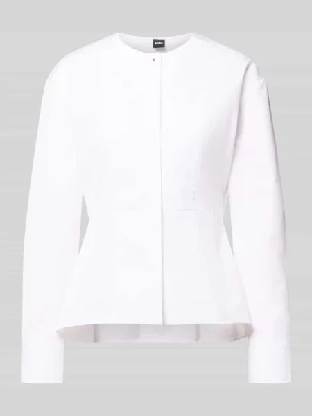 Bluzka z długim rękawem o kroju slim fit z czystej bawełny model BEPLUM' Boss biała