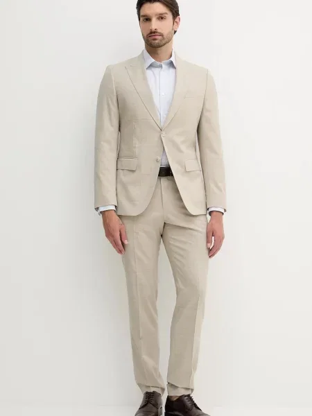 BOSS garnitur wełniany gładka beżowy