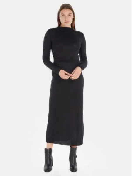 Calvin Klein Rochie GATHERED WAIST LYOCELL negru
