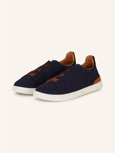 Zegna Slip-On Sneakersy Triple Stitch tmavě modrá