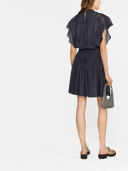 Rochie mini Marant Etoile din dantelă scurtă de costum albastru
