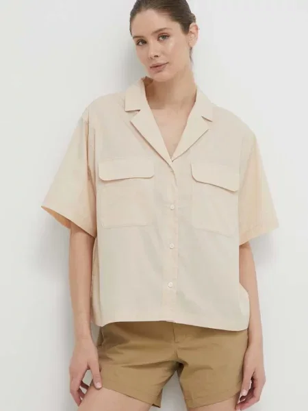 Риза Marmot Muir Camp дамска със свободна кройка с класическа яка бежово