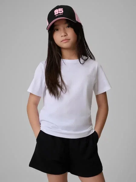 T-shirt regular gładki dziewczęcy 4F biała
