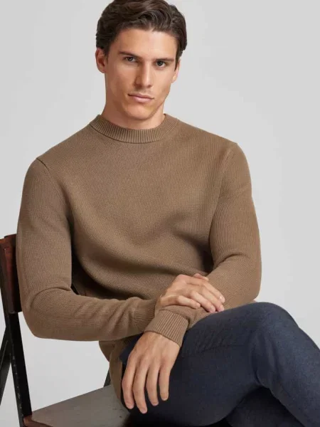 Sweter z dzianiny z okrągłym dekoltem model ‘DANE’ Selected Homme beżowy