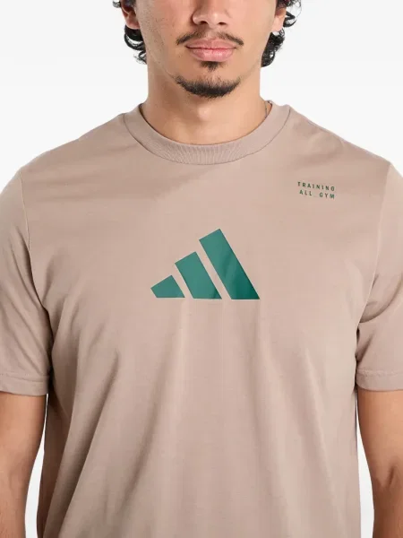 Tricou Adidas cu dungi cu broderie alergare gri
