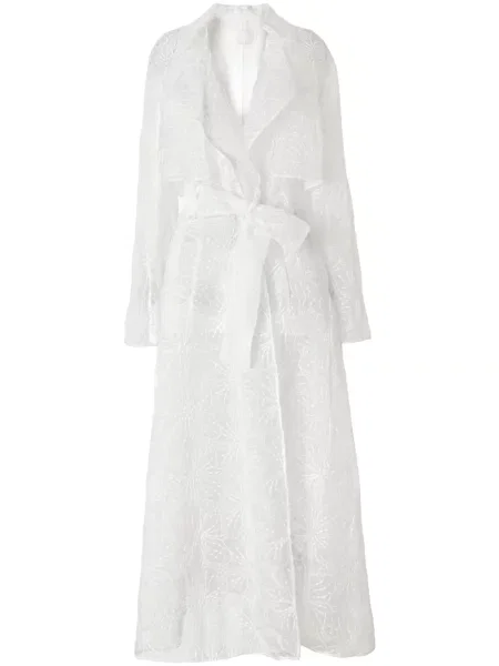 Palton Genny cu broderie cu model floral alb