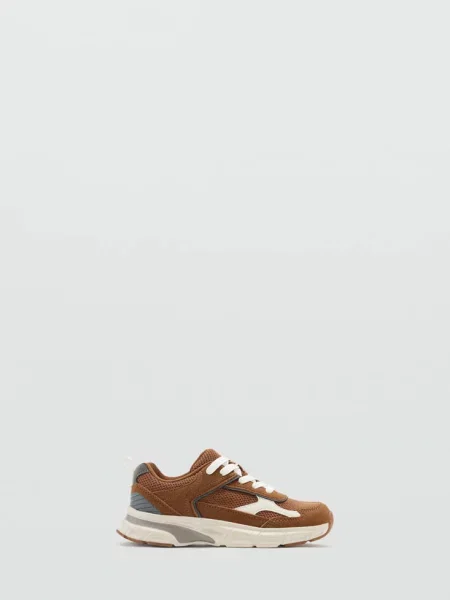 Dwukolorowe sznurowane buty sportowe czekoladowy Dzieci 37 MANGO KIDS