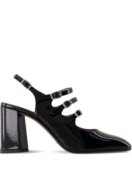 Кожени полуотворени обувки Carel Paris от лакирана кожа с катарама черно