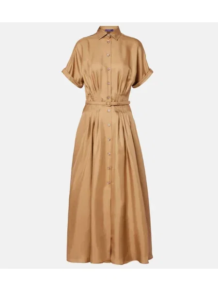 Rochie midi Ralph Lauren Collection din satin până la genunchi de costum bej